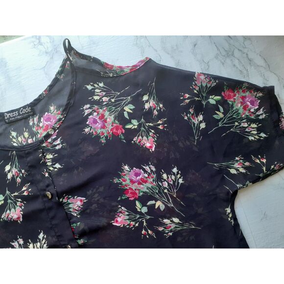 Dresscode Floral Prints Cold Shoulder Hi-Low Hem Chiffon Lightweight Blouse Fits - Picture 11 of 14